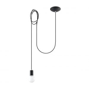 L inaire Center Suspension EDISON acier/corde en textile noir 1 ampoule