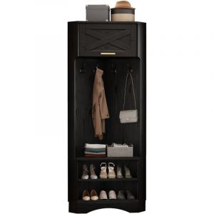 Porte-manteau,avec Banc à Chaussures,4 crochets，Noir