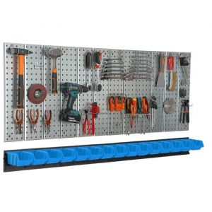 Planche à outils en métal 1560 x 713 mm mur 15 plateaux atelier garage Bleu