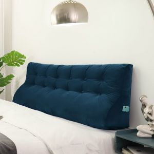 Vercart - Compensé Coussin de lecture Triangulaire de Repos au lit Dossier Tête de lit Soutien Dorsal Oreiller Décoratif, Bleu Velours, 180 x 25 x 55