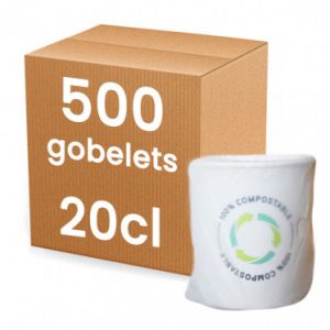 Gobelet emball&eacute; individuel hotel en carton 20 cl - Compostable - 500 gobelets