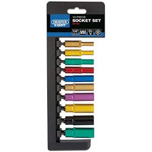 Draper Tools 50158 Lot de 10 douilles m&eacute;triques color&eacute;es 1/4" Bleu