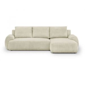 Canapé d'angle droit convertible 3 places milo - Velours côtelés beige - Coffre de rangement - l 264 x h 84 x p 99/145 cm