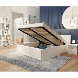 Lit coffre Barcelona 120 x 200 cm avec sommier à lattes relevable - Blanc
