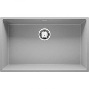 Evier Sous Plan 76 x 47 cm Evier en Granit 1 bac + Siphon Classique, Lavabo Cuisine de Primagran Gris - gray
