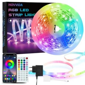 Image de HOVVIDA Ruban LED 5M, 30 LED/Mètre, 24V RVB Bande LED, 150 LED, APP et Télécommande, Synchronisation de la Musique, Mode Minuterie, pour Chambre, Salle de Jeux, Fête, Festival