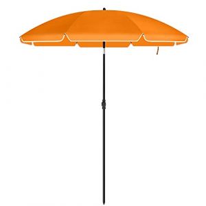 Songmics Parasol de jardin Ø 2 m, Ombrelle, protection UPF 50+, inclinable, portable, résistant au vent, baleines en fibre de verre, avec sac, Orange GPU65OGV1