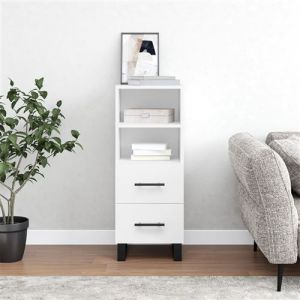 VidaXL Buffet, Armoire Latérale avec 2 Tiroirs et 2 Compartiments, Commode avec Pieds, Meuble de Rangement Salon, Moderne, Blanc Bois d'Ingénierie