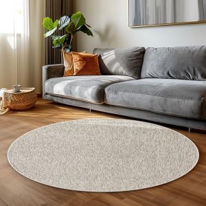 Tapis - CARPETTEX - Poil court en tissu plat - Boucle mélangée - Facile à entretenir - Crème - 120 cm Rond