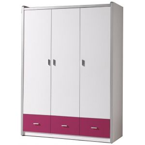 Vipack Furniture Vipack Armoire Bonny 3 portes blanc/fuchsia