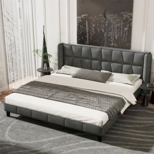 Lit adulte capitonné - lit avec sommier à lattesen bois et tête de lit lit en velours - gris 160x200cm