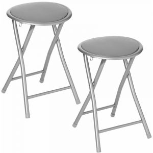 Lot de 2 Tabourets pliants en PVC - Longueur 30 Largeur 30 Hauteur 45cm - Gris