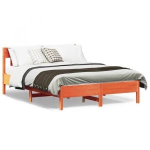 VidaXL Cadre de Lit avec Tête de Lit, Lit Double avec Sommier à Lattes, Lit Adulte, Meuble de Chambre, Moderne, Cire Marron 140x190cm Bois de Pin