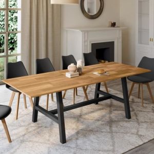 Idmarket Table à manger extensible rectangle MADELEINE 6-12 personnes bois et métal noir 160-240 cm