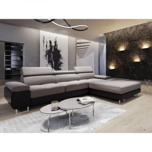 Meublesline Tendencio - Canapé d'angle convertible annio l Gris/Noir