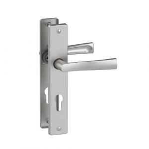Vachette Poign&eacute;e de porte sur grande plaque - aluminium chrome satin&eacute; - Flex condamnation ASSA ABLOY