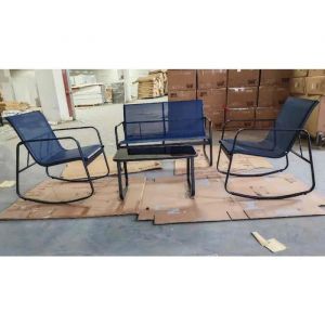 COSTWAY Ensemble 4 PCS Table et Chaises de Jardin Table en Verre 2 Chaises à Bascule et Causeuse pour Balcon Patio Piscine Bleu