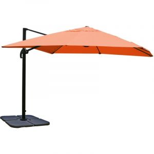Décoshop26 Parasol déporté avec pied en croix 3 x 3m polyester couleur terre cuite aluminium 23kg avec pieds 040007922