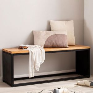 M&S Banc 120x35x45 cm en acacia naturel et décor aspect pierre