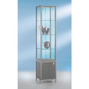 Certeo Hauteur:1860 Mm - Vitrine colonne LINK - 3 tablettes, avec armoire inférieure - h x l x p 1860 x 400 x 400 mm - Coloris cadre: Anodisé argentin