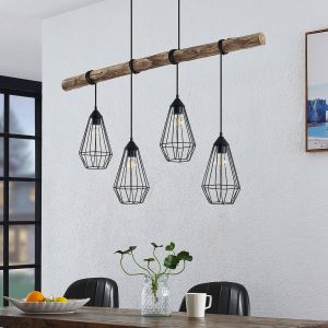 Suspension à intensité variable 'Eldarion' en bois pour salon & salle à manger - noir mat, bois clair