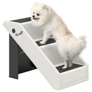 Pawhut Escalier pour chien - pliant - à 3 marches antidérapantes - en plastique - charge 10 kg - 53 x 305 x 365 cm - crème