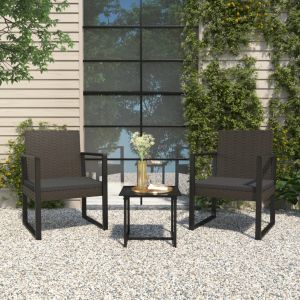 VidaXL Salon de jardin 3 pcs avec coussins Noir R&eacute;sine tress&eacute;e 319198