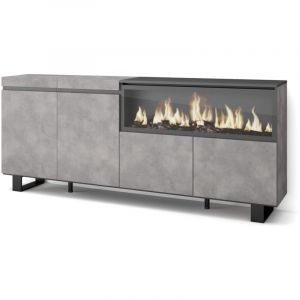 Skraut Home - Buffet salon et cuisine, Meuble de Rangement, Commode, 210, 4 Portes, Cheminée électrique xxl, Design industriel, Style moderne, Gris