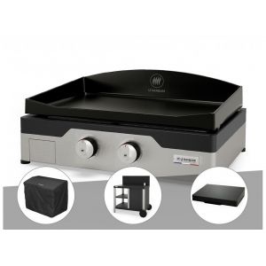 Le Marquier Plancha gaz Signature Allure 260 Duo + Housse de protection + Chariot + Couvercle de protection - Gris
