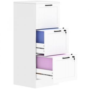 Homcom Caisson bureau - 3 tiroirs et serrures - barres de suspension réglables pour documents - MDF - 40 x 40 x 101 cm - blanc