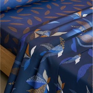 Drap plat AUGUSTIN - bleu imprimé