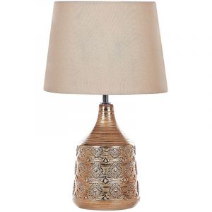 Beliani Lampe de Chevet Rétro en Céramique Abat-jour Tambour Beige Marron Doré Wari