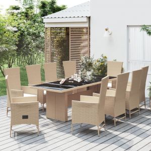 VidaXL Meubles &agrave; d&icirc;ner de jardin et coussins 11 pcs beige poly rotin n/a