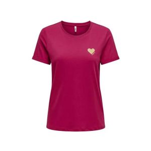Only Onlkita Life S/S Logo Top Noos T-Shirt, Granita/imprim&eacute; : c&oelig;ur dor&eacute; paillet&eacute;, XS Femmes