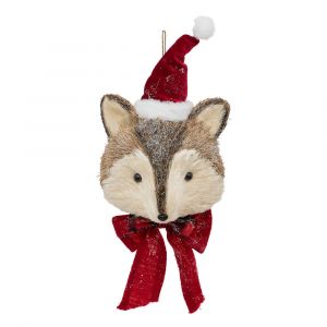 Suspension de Noël Renard avec Bonnet de Père Noël H 45 cm