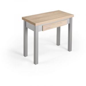 Herdasa - Table de cuisine extensible, modèle liv, en mélamine et métal, 77x80x40 cm, chêne et gris