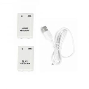 Hobby Tech 2 Batteries Manette Xbox 4800 Mah + C&acirc;ble Chargeur Batterie Xbox 360 Blanc