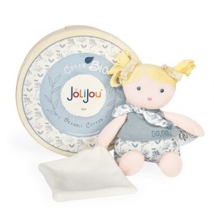 Image de Jolijou - Les JOLIFLORES - poupées de chiffon en coton BIO -Bleuette avec son Doudou - bleue - JJ6025