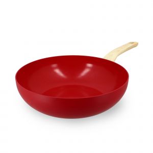 Menastyl WOK MAGENTA 28CM EN ALUMINIUM INDUCTION POIGNÉE EFFET BOIS