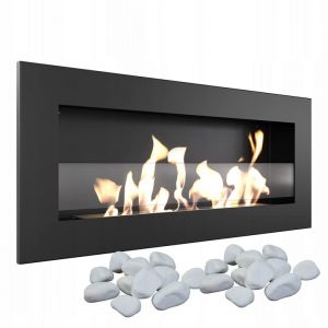 Kratki Delta Slim Cheminée Bio Ethanol + Galets 2 kg | Installation Murale ou Encastrement d'angle l Récipient Bio 0.4 l, Certifié TÜV | Acier, 40 x 90 cm, Noir