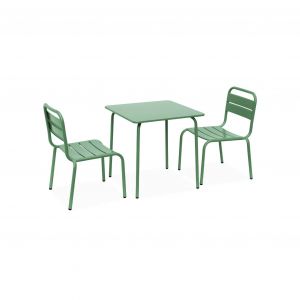 Sweeek Ensemble table et chaises métal enfant - Anna vert de gris 2 places table et chaises 48x48cm