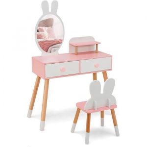 GOPLUS Coiffeuse Enfants avec Miroir, Coiffeuse de Maquillage Princesse 2 en 1 avec Tabouret, Miroir, Tiroirs et &Eacute;tag&egrave;re,Blanc