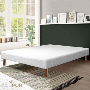 Sommier Confort Sampur R&eacute;sistant et Confortable - Lattes larges en bois - Pieds Inclus - 160 x 200 cm - Blanc