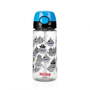 Nûby Gobelet paille souple et bouton push en Tritan - 540 ml - Bleu - 3 ans +