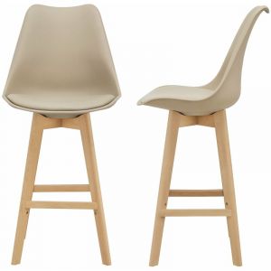 Image de Lot de 2 tabourets de bar siège avec dossier et repose pied rembourré 105 cm beige 03_0002776