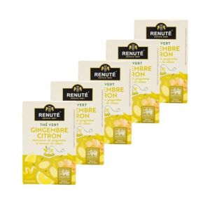Renuté - Lot 5x Thé vert gingembre et citron - 20 sachets - Boîte 32g