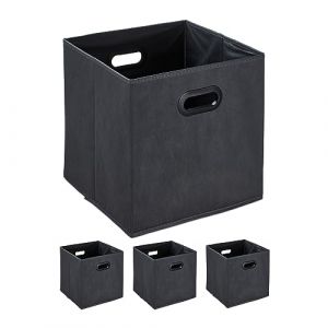 Relaxdays Boîtes de Rangement, Lot de 4, caisses Pliables, poignées, HxLxP: 32 x 33 x 33 cm, Tissu Non tissé, Anthracite