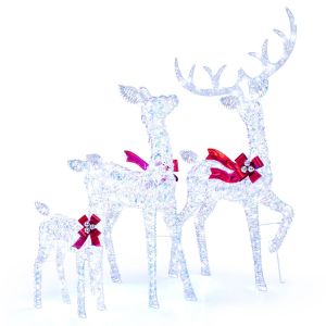 Coast 3-piece LED Reindeer family Christmas decoration - 215 LED cool white - iridescent - red accent - deer 153 cm / doe 112 cm / calf 74 cm