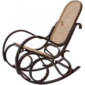 Image de Décoshop26 Fauteuil à bascule rocking chair couleur noyer rotin FAB04001