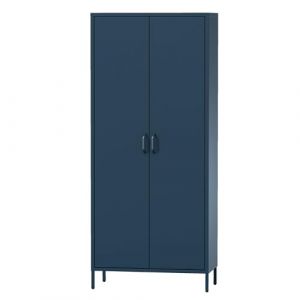 Jan Nowak Armoire Chambre Adulte Enfant en M&eacute;tal 2 Portes - Flavio | Etag&egrave;res, Tringles &agrave; V&ecirc;tements | Armoire de Rangement Chambre, Armoire Penderie | 80 x 185 x 45 cm | Bleu Fonc&eacute;